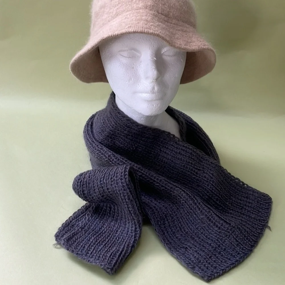 Hand knitted dark gray 100% scarf